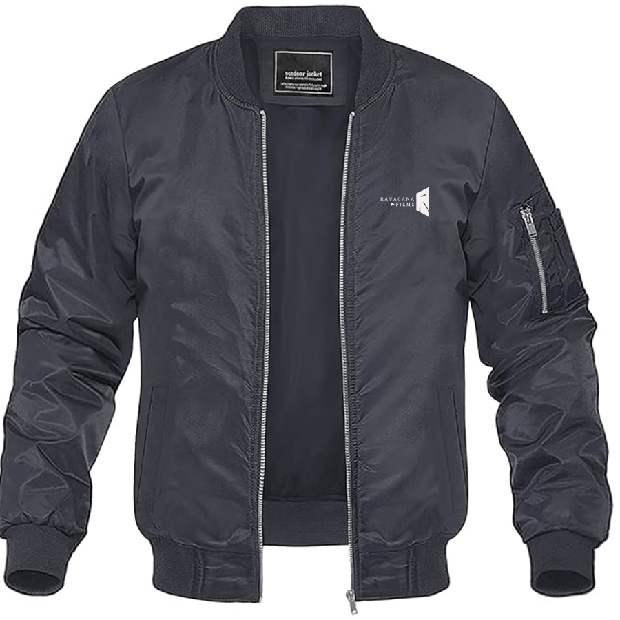 Men's Ravacana Films Logo Lightweight Bomber Jacket Windbreaker Softshell Varsity Jacket Coat