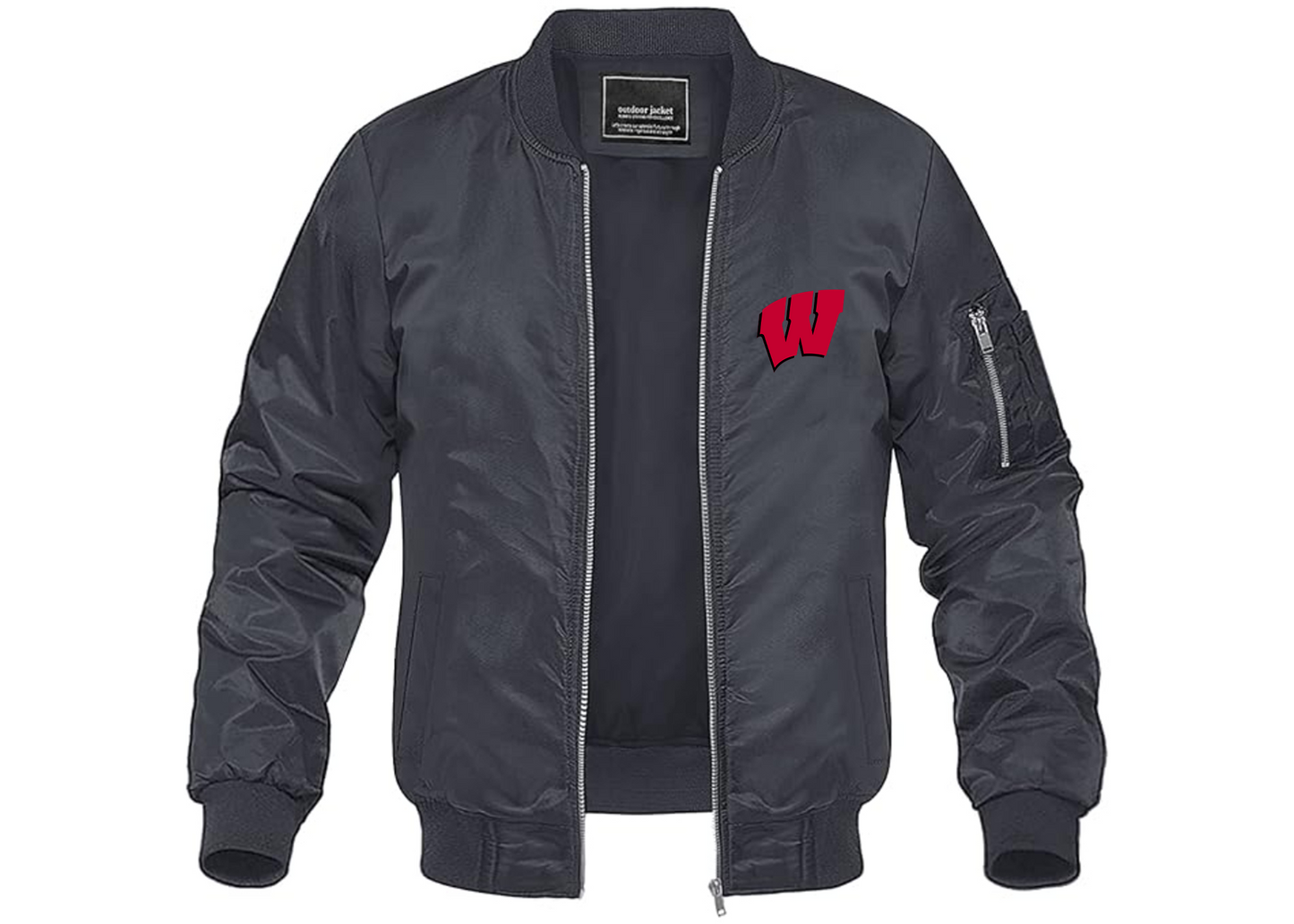Men's Wisconsin Badgers Lightweight Bomber Jacket Windbreaker Softshell Varsity Jacket Coat