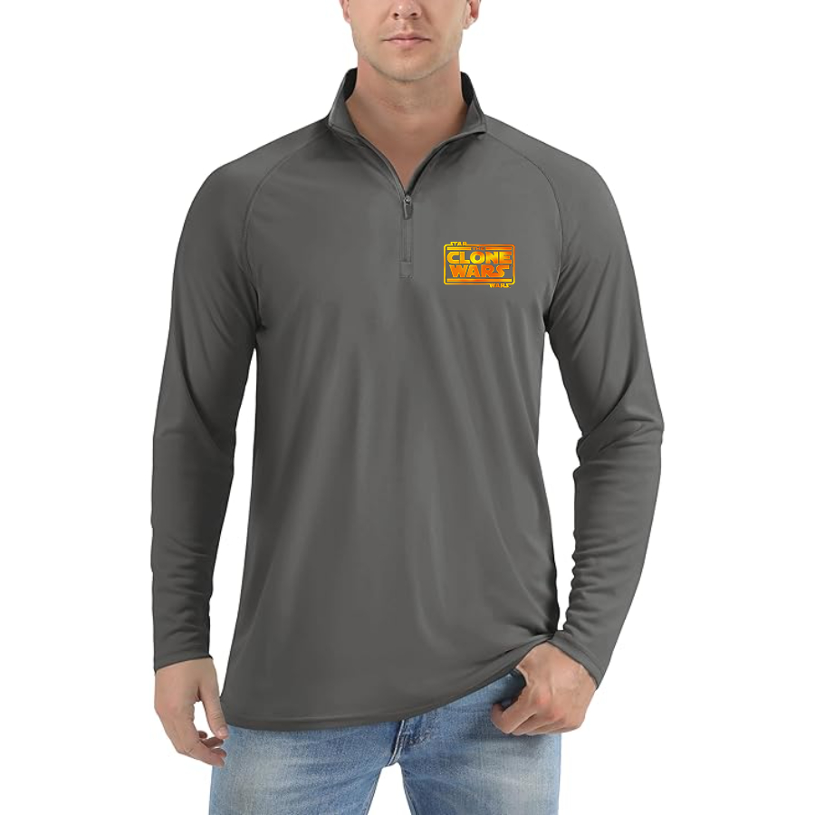Men's The Clone wars Logo Lightweight Quarter-Zip Athletic Shirt Long Sleeve Performance Wear