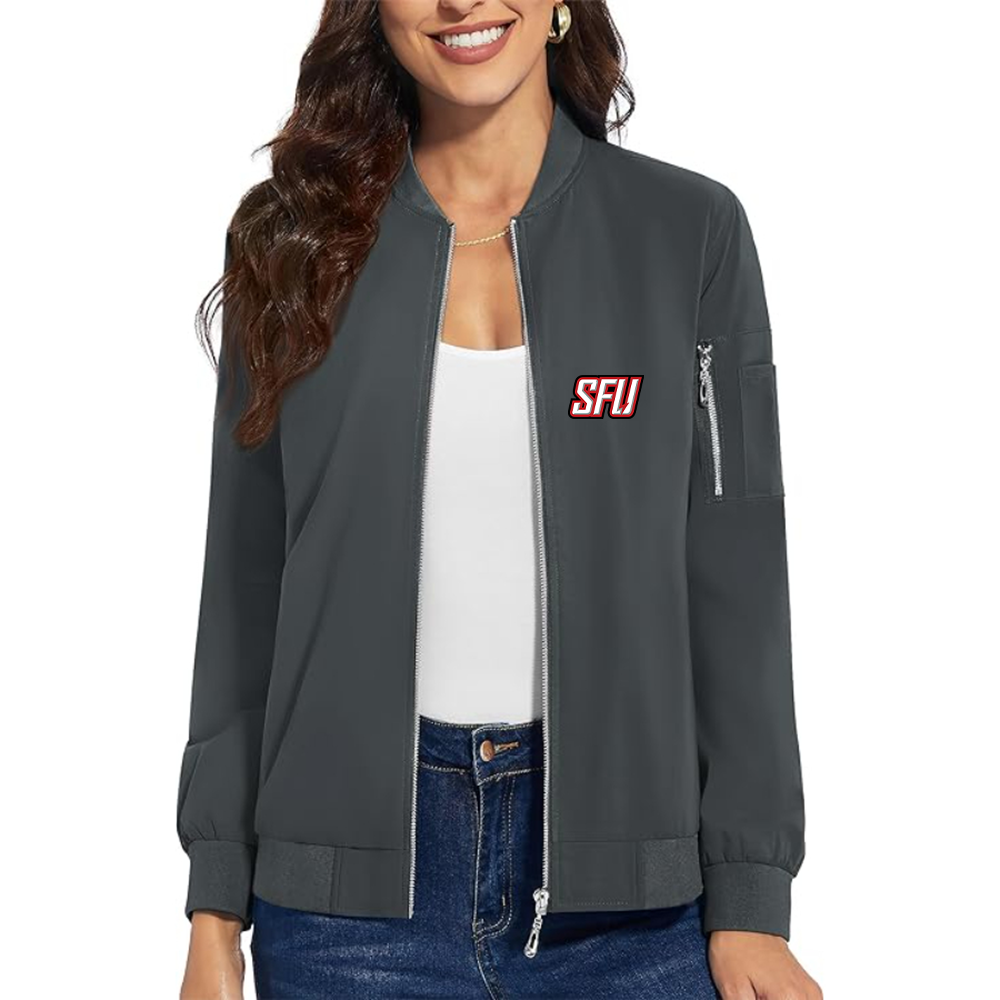 Women's Saint Francis Red Flash Logo  Premium Bomber Jacket with Polished Detailing and Functional Sleeve Pocket Modern Luxury Outerwear