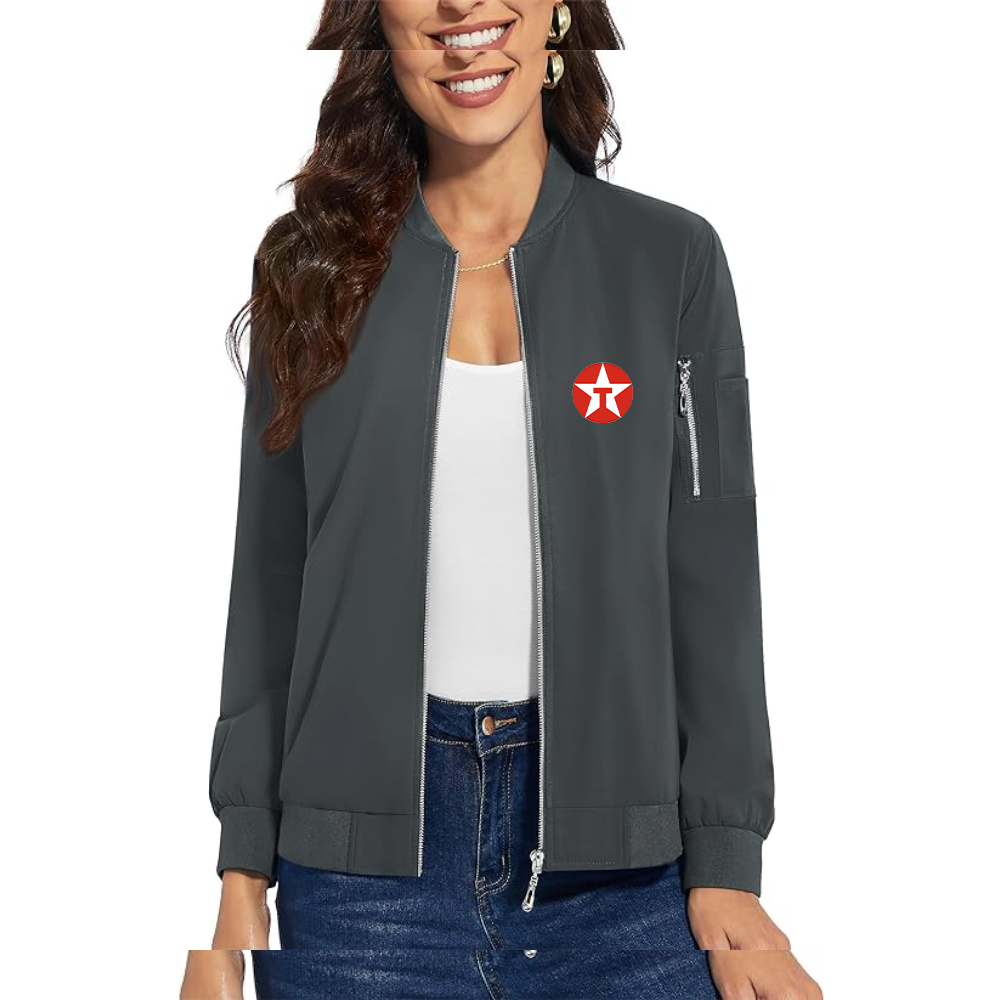 Women's Texaco Logo Premium Bomber Jacket with Polished Detailing and Functional Sleeve Pocket Modern Luxury Outerwear