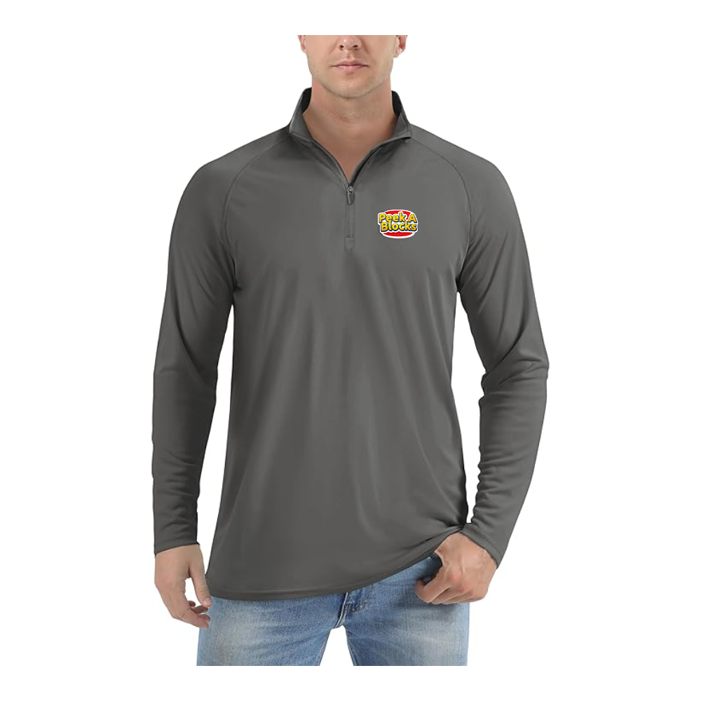 Men's Peek A Blocks Logo Lightweight Quarter-Zip Athletic Shirt Long Sleeve Performance Wear
