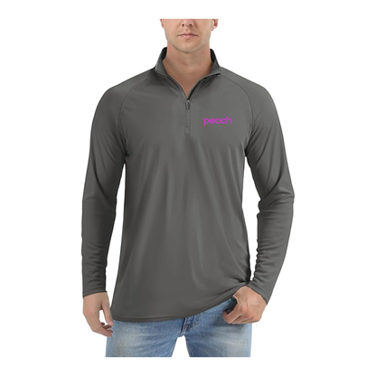 Men's Peach Aviation Logo Lightweight Quarter-Zip Athletic Shirt Long Sleeve Performance Wear