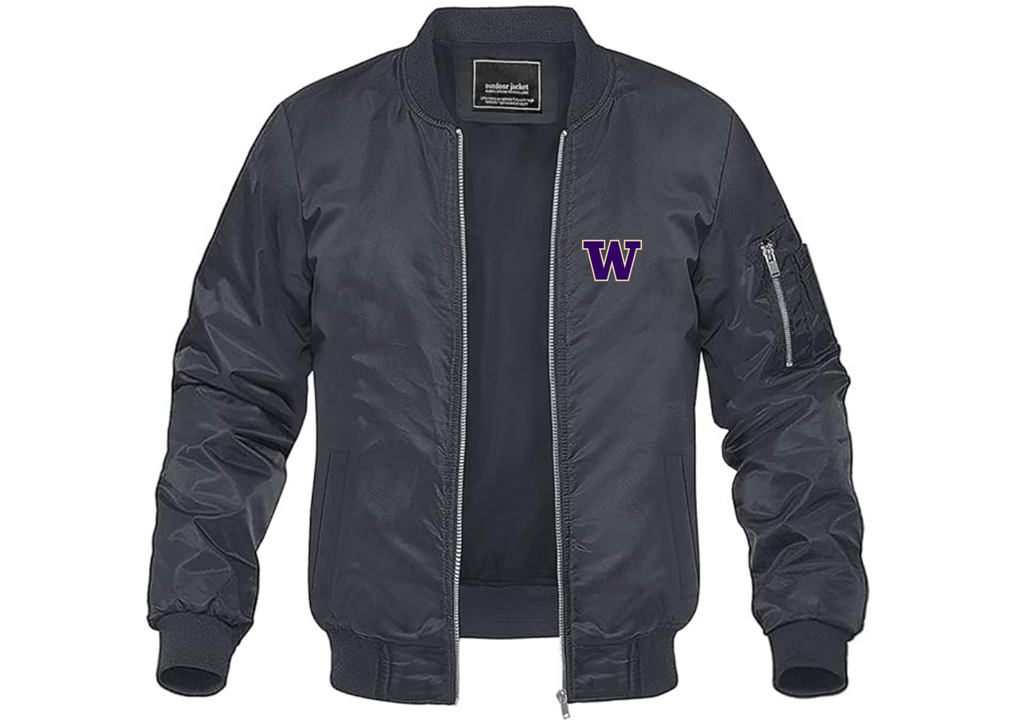 Men's Washington Huskies Lightweight Bomber Jacket Windbreaker Softshell Varsity Jacket Coat