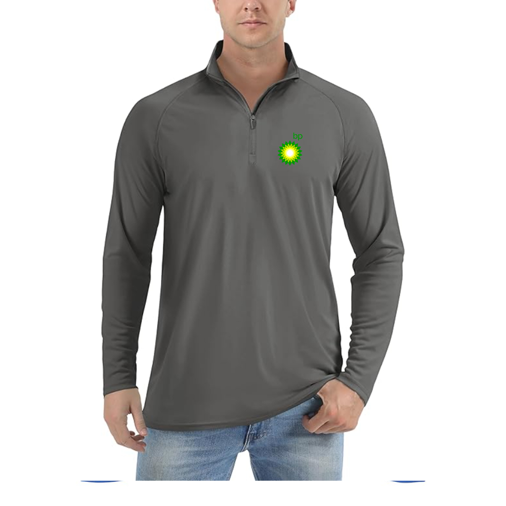 Men's BP Oil Logo  Lightweight Quarter-Zip Athletic Shirt Long Sleeve Performance Wear