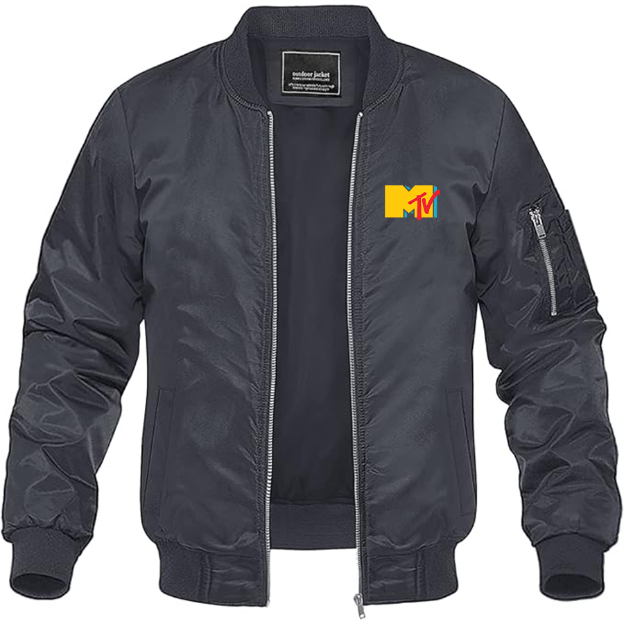 Men's MTV Logo Lightweight Bomber Jacket Windbreaker Softshell Varsity Jacket Coat