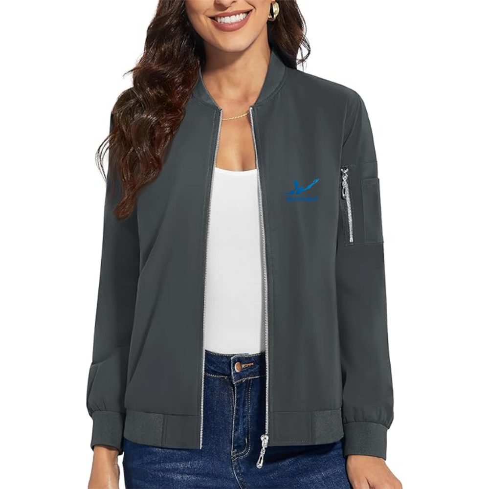 Women's AkzoNobel Logo Premium Bomber Jacket with Polished Detailing and Functional Sleeve Pocket Modern Luxury Outerwear