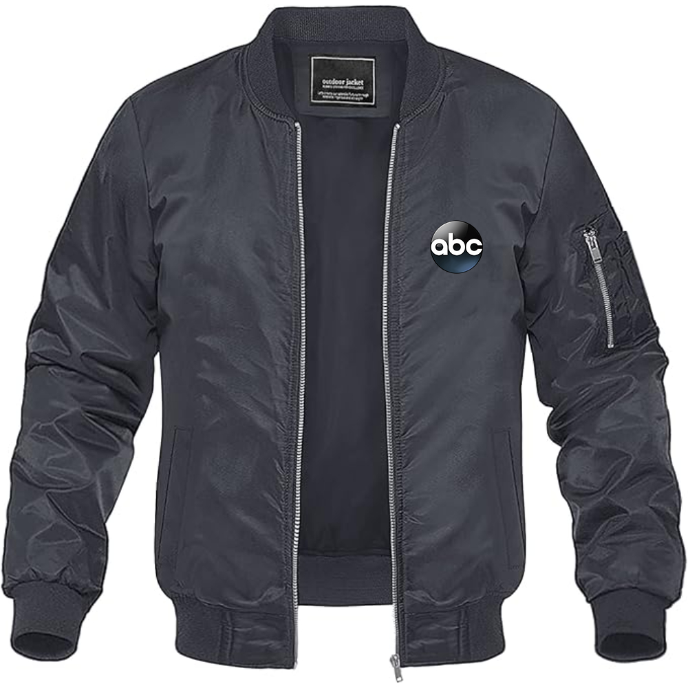 Men's Abc Logo Lightweight Bomber Jacket Windbreaker Softshell Varsity Jacket Coat