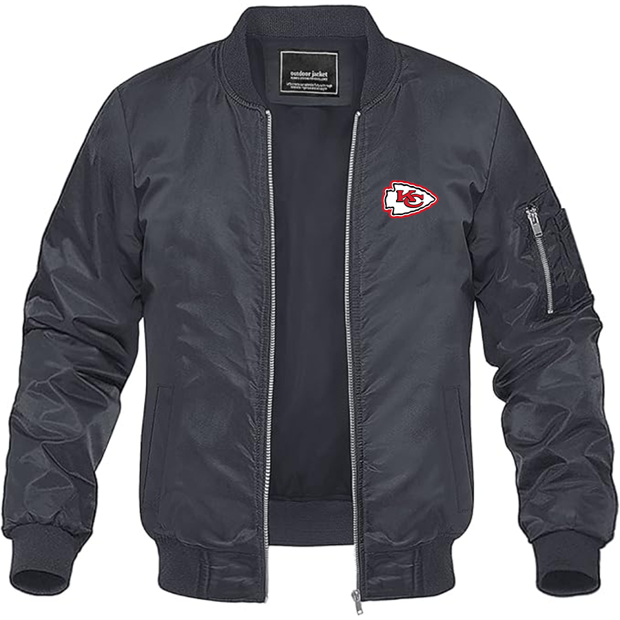 Men's KC Chiefs Logo Lightweight Bomber Jacket Windbreaker Softshell Varsity Jacket Coat