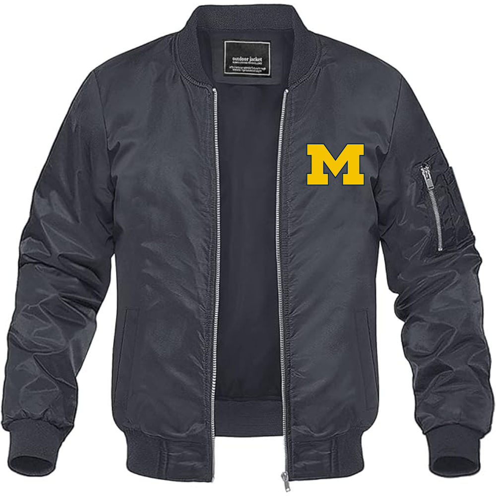 Men's Michigan Wolverines Logo Lightweight Bomber Jacket Windbreaker Softshell Varsity Jacket Coat
