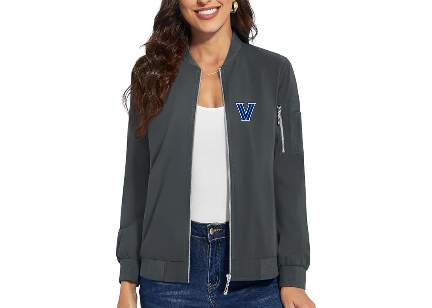 Women's Villanova Wildcats Premium Bomber Jacket with Polished Detailing and Functional Sleeve Pocket Modern Luxury Outerwear