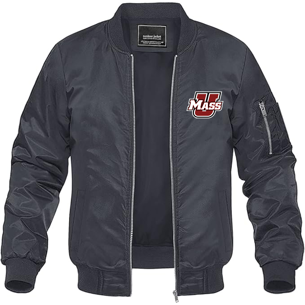 Men's Massachusetts Minutemen Logo Lightweight Bomber Jacket Windbreaker Softshell Varsity Jacket Coat