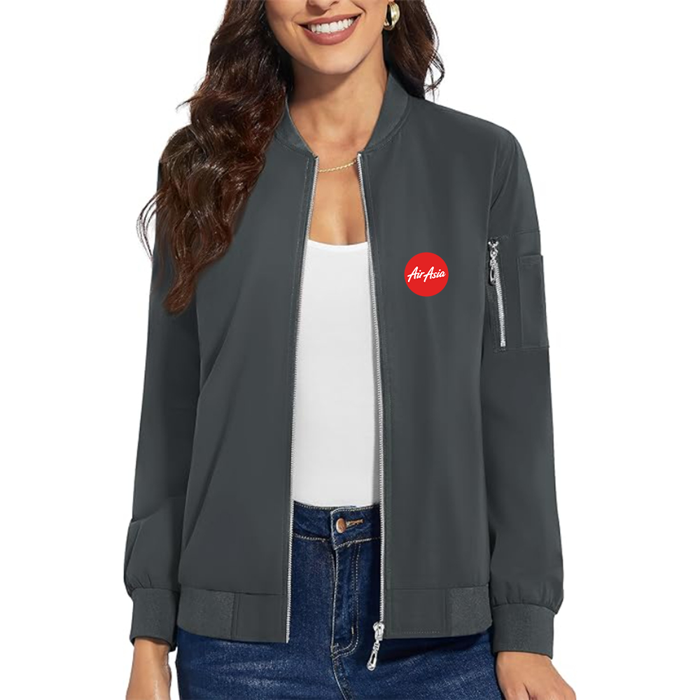 Women's Air Asia Logo Premium Bomber Jacket with Polished Detailing and Functional Sleeve Pocket Modern Luxury Outerwear
