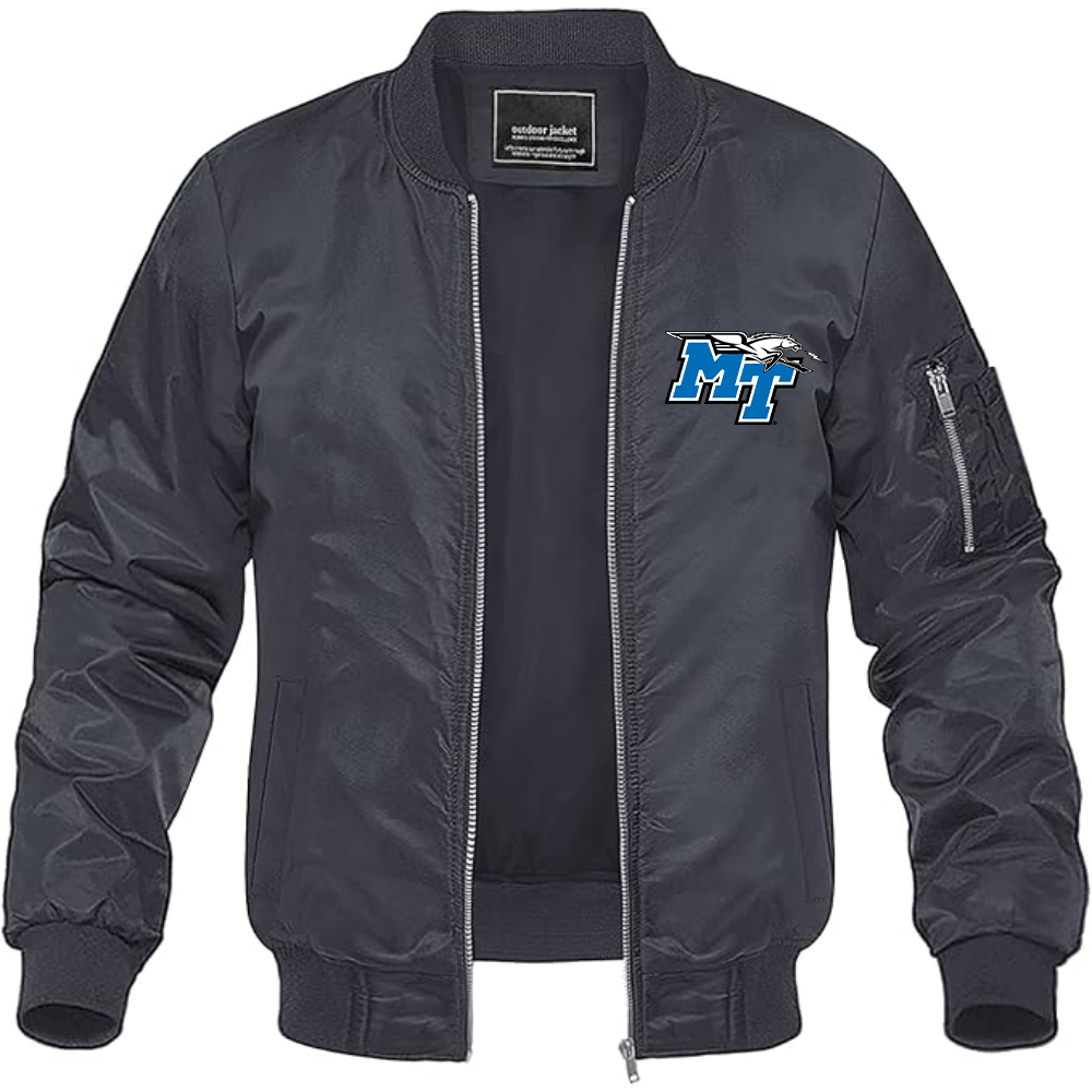 Men's Middle Tennessee Blue Raiders Logo Lightweight Bomber Jacket Windbreaker Softshell Varsity Jacket Coat