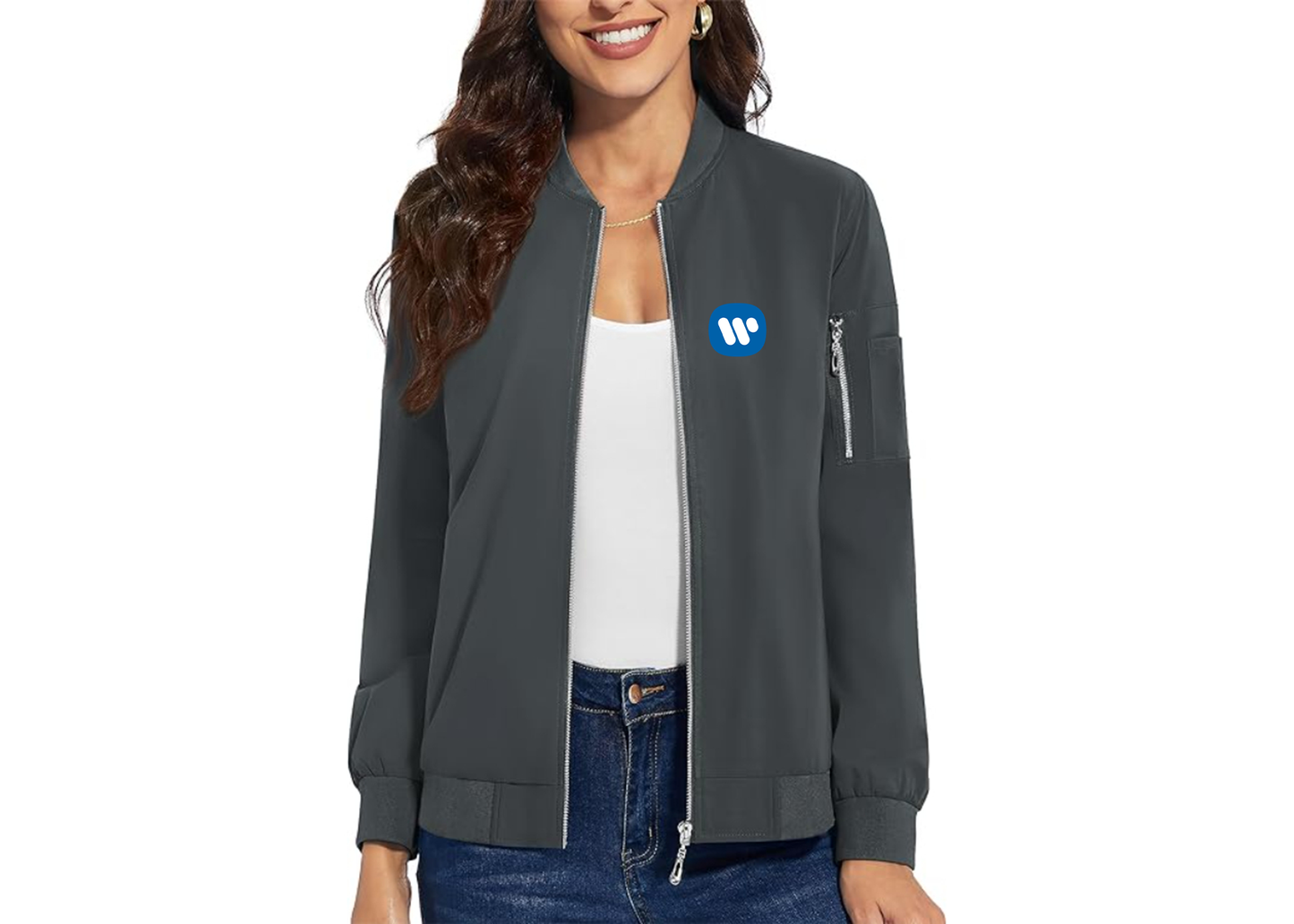 Women's WMG Premium Bomber Jacket with Polished Detailing and Functional Sleeve Pocket Modern Luxury Outerwear
