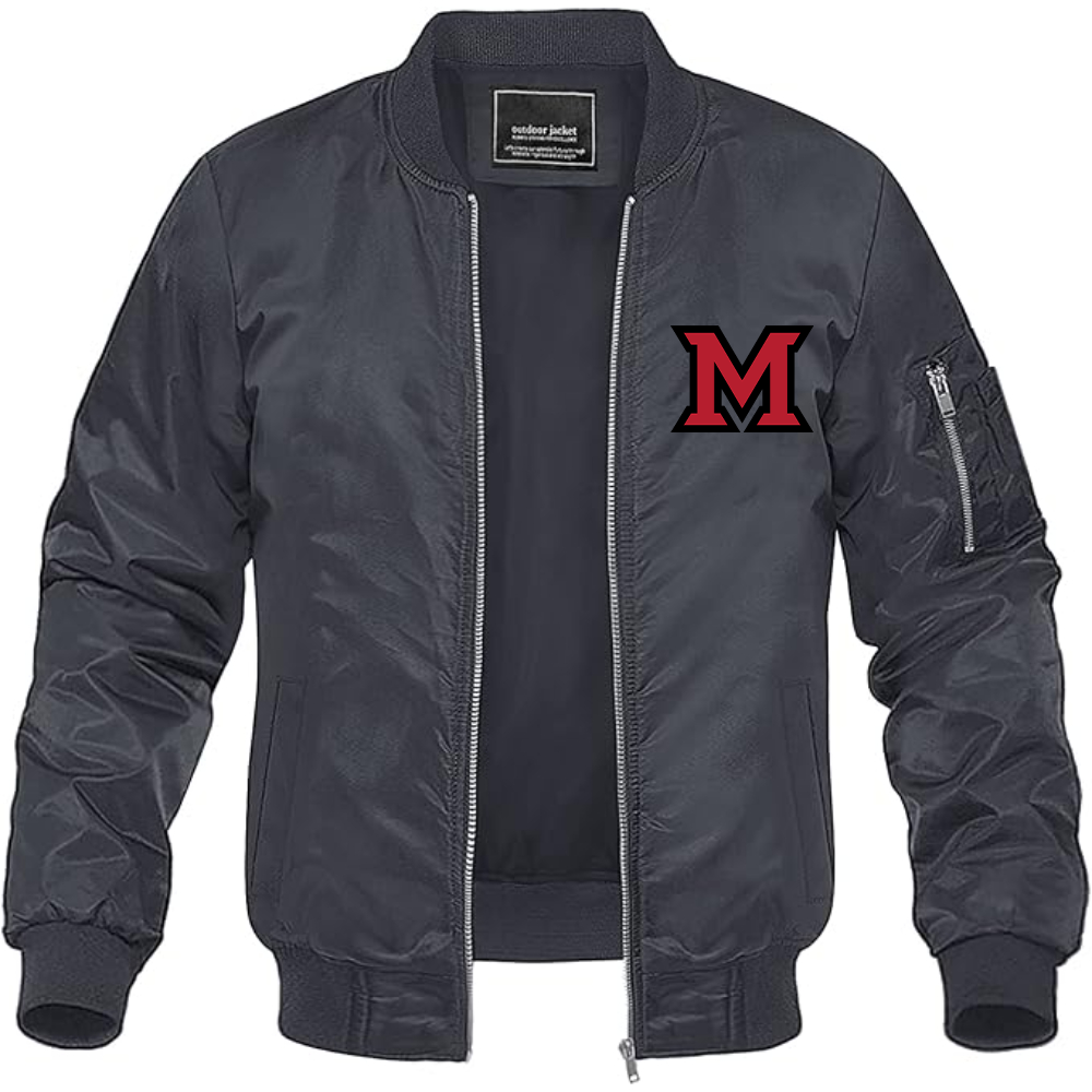 Men's Miami Ohio RedHawks Logo Lightweight Bomber Jacket Windbreaker Softshell Varsity Jacket Coat