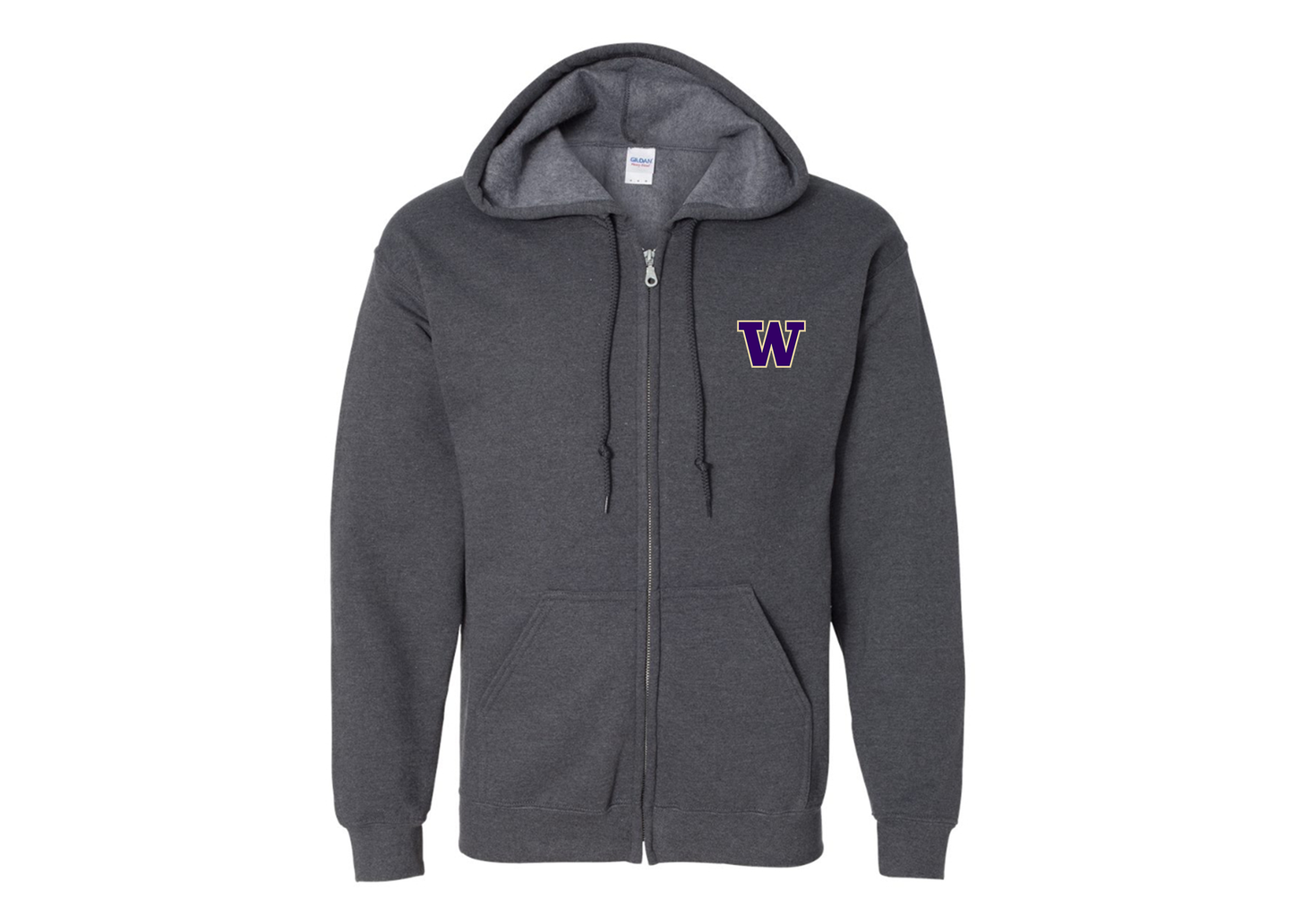 Men's Washington Huskies Gildan  Heavy Blend Full Zip Hooded Sweatshirt