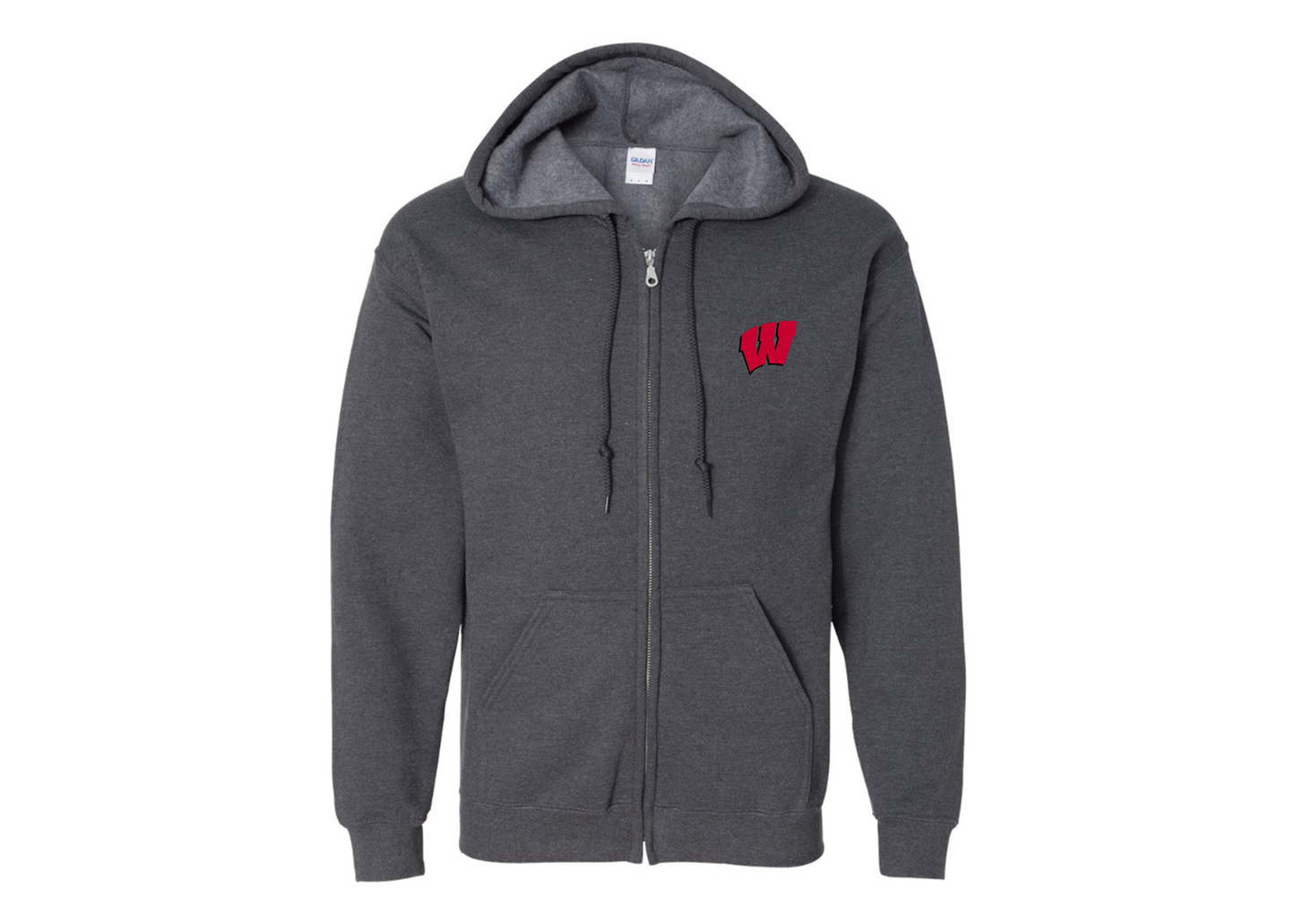 Men's Wisconsin Badgers Gildan  Heavy Blend Full Zip Hooded Sweatshirt