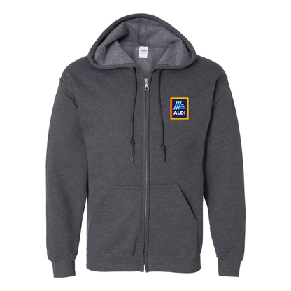 Men's Aldi Logo Gildan  Heavy Blend Full Zip Hooded Sweatshirt