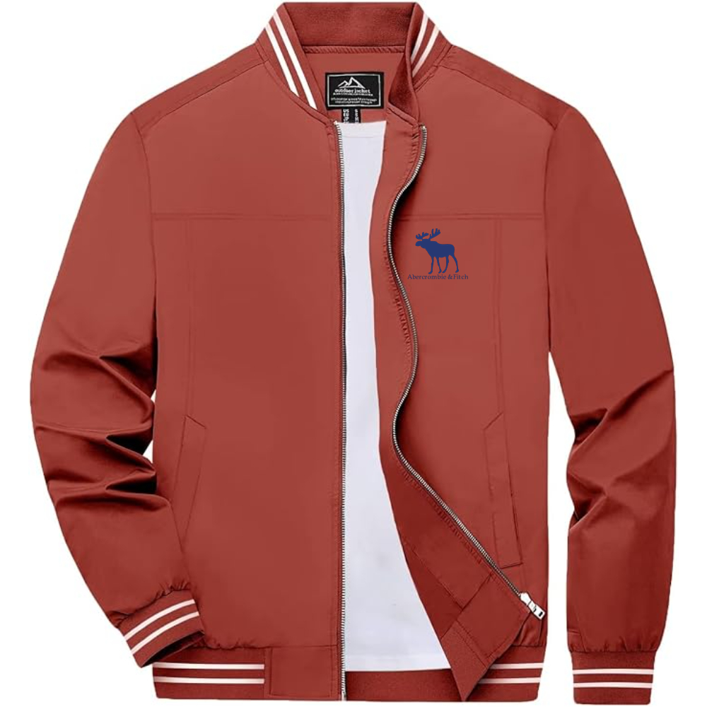 Men's Abercrombie & Fitch Moose Logo Lightweight Zip-Up Ribbed Collar and Cuffs Bomber Jacket