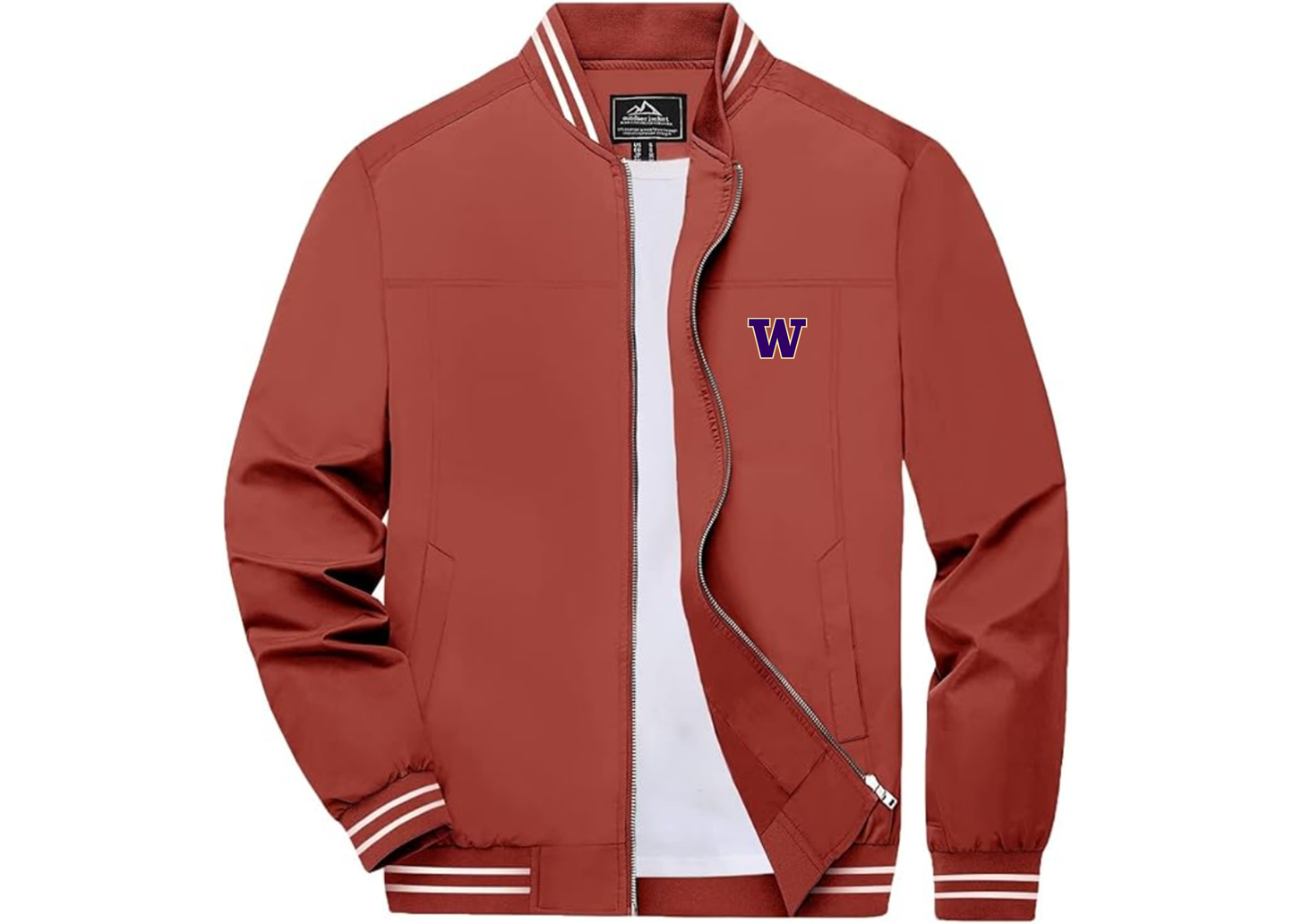 Men's Washington Huskies Lightweight Zip-Up Ribbed Collar and Cuffs Bomber Jacket