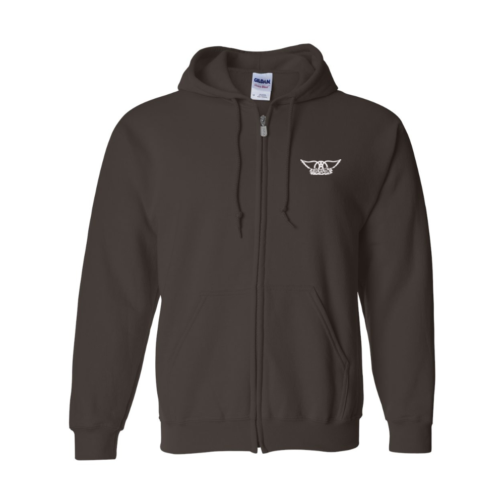 Men's Aerosmith Logo Gildan  Heavy Blend Full Zip Hooded Sweatshirt