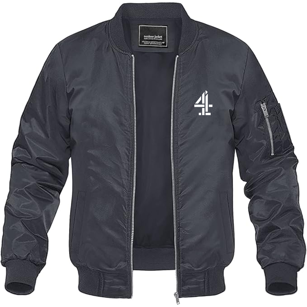 Men's Channel 4 Logo Lightweight Bomber Jacket Windbreaker Softshell Varsity Jacket Coat