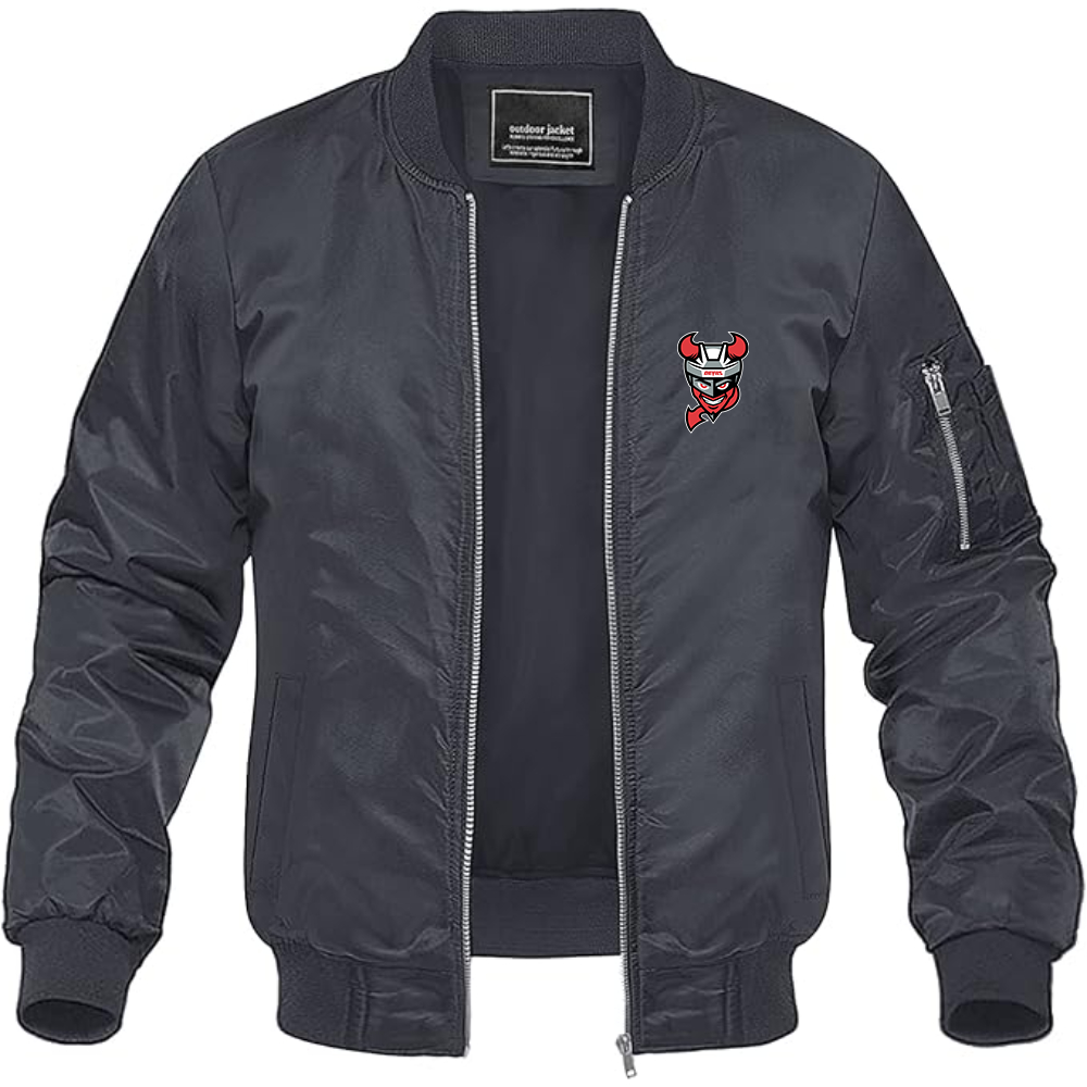 Men's Binghamton Devils Logo Lightweight Bomber Jacket Windbreaker Softshell Varsity Jacket Coat