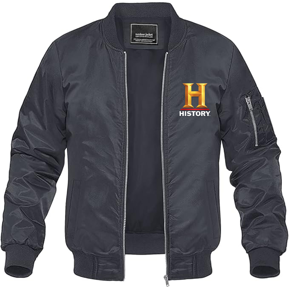 Men's History Channel Lightweight Bomber Jacket Windbreaker Softshell Varsity Jacket Coat