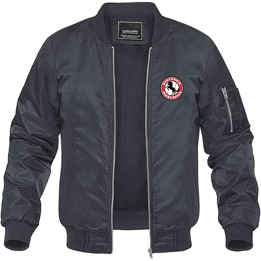 Men's Billings Mustangs Logo Lightweight Bomber Jacket Windbreaker Softshell Varsity Jacket Coat