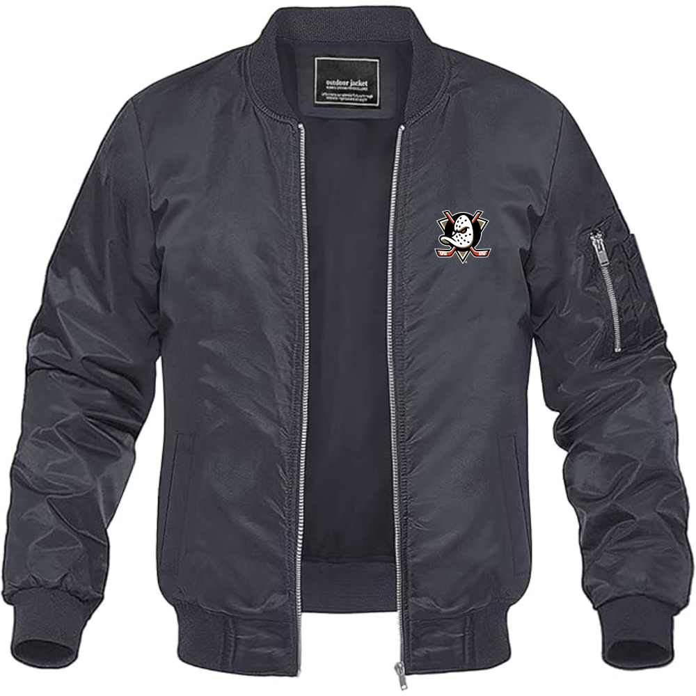 Men's Anaheim Ducks Logo Lightweight Bomber Jacket Windbreaker Softshell Varsity Jacket Coat