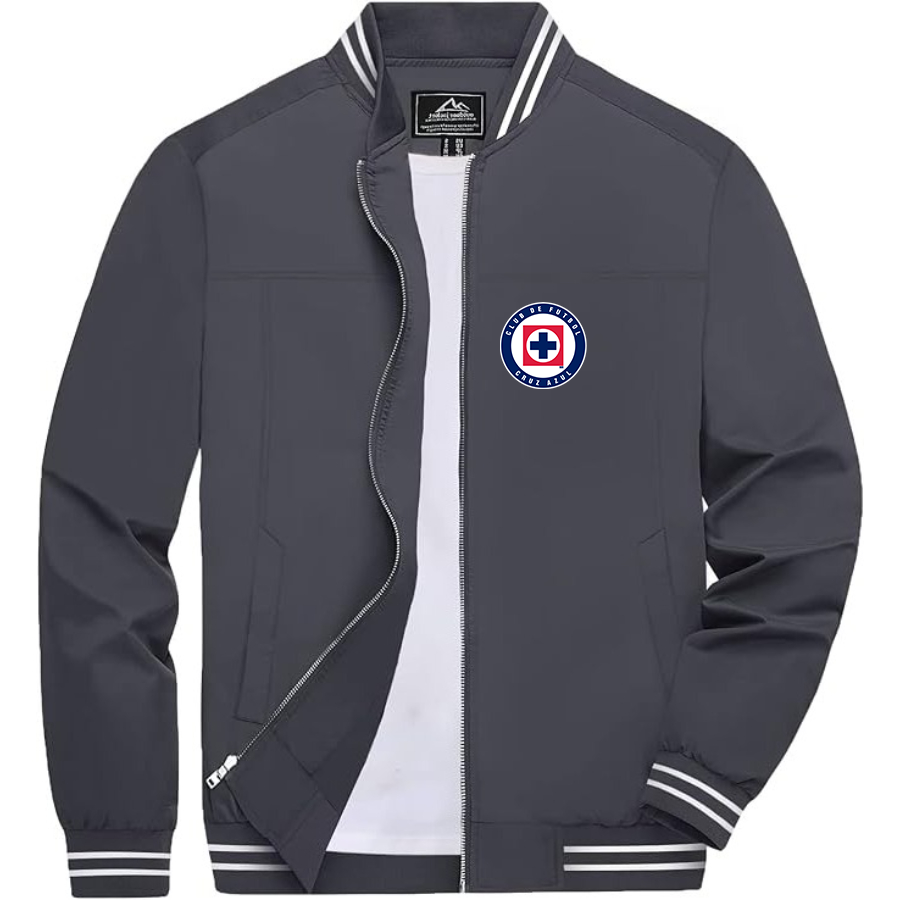 Men’s Cruz Azul Football Club - Lightweight Zip-Up Bomber Jacket with Ribbed Collar and Cuffs - Versatile Casual Outerwear