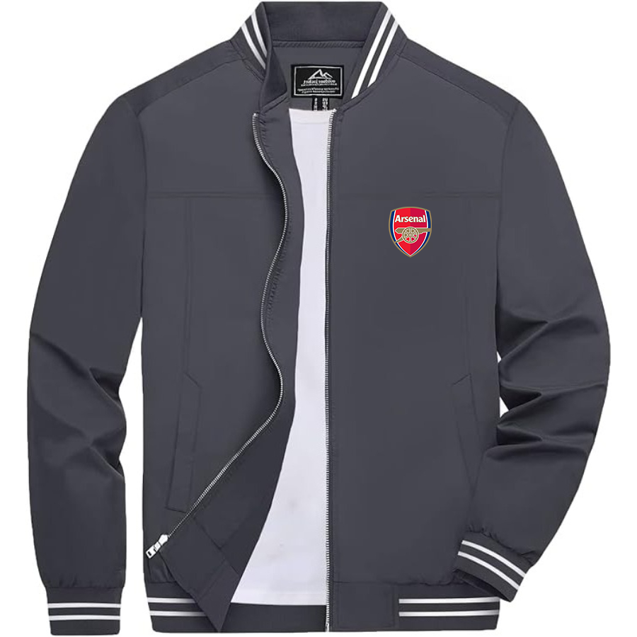 Men’s  Arsenal Soccer  Lightweight Zip-Up Bomber Jacket with Ribbed Collar and Cuffs - Versatile Casual Outerwear
