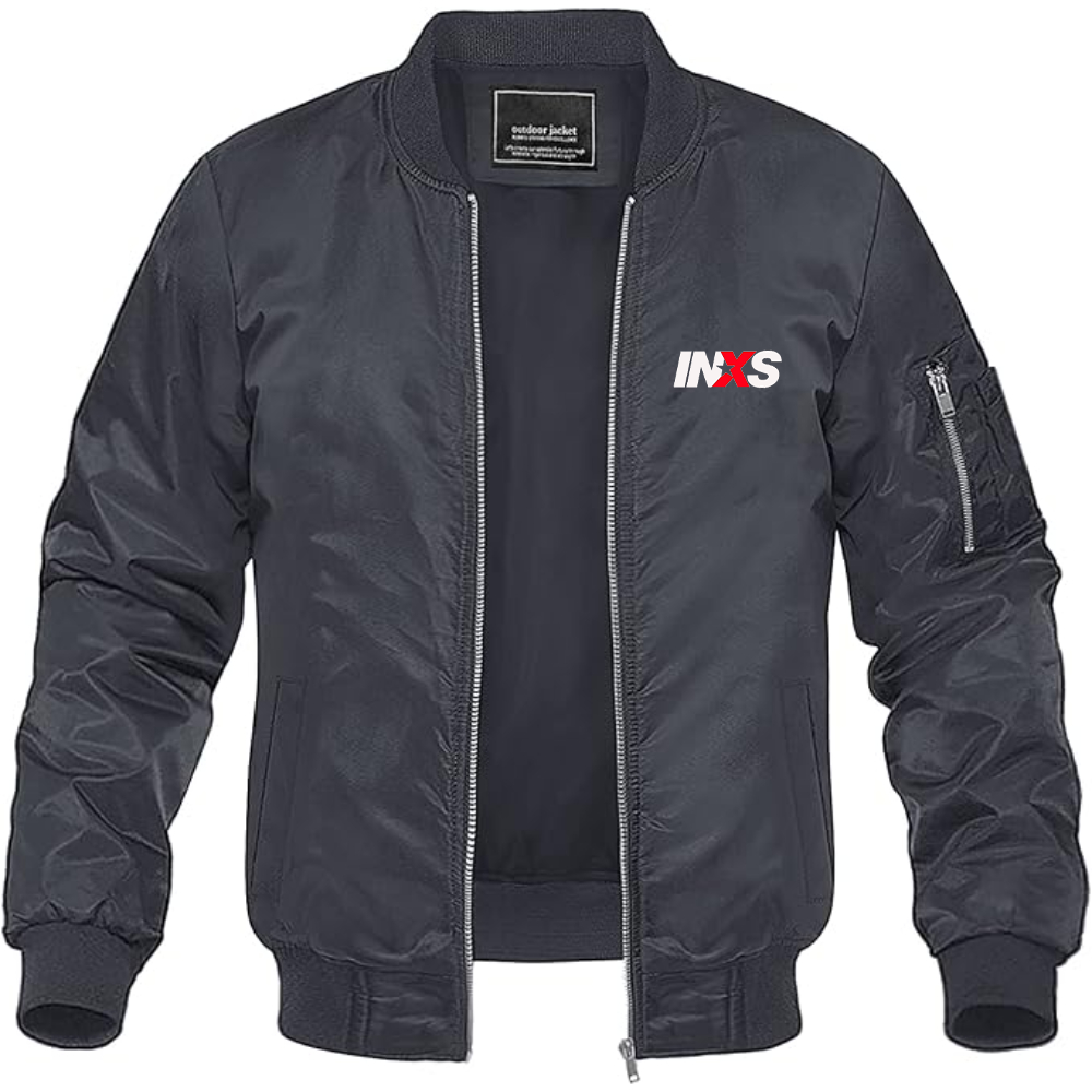 Men's INXS Logo Lightweight Bomber Jacket Windbreaker Softshell Varsity Jacket Coat