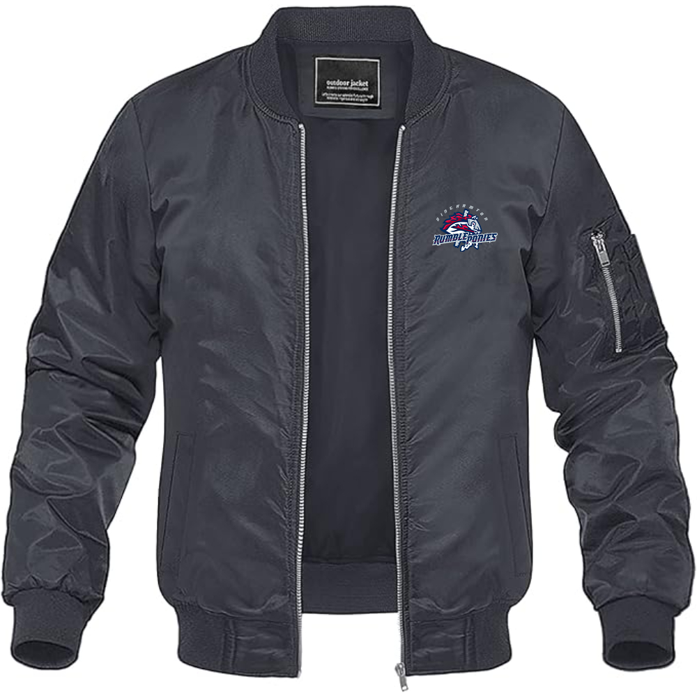 Men's Binghamton Rumble Ponies Logo Lightweight Bomber Jacket Windbreaker Softshell Varsity Jacket Coat