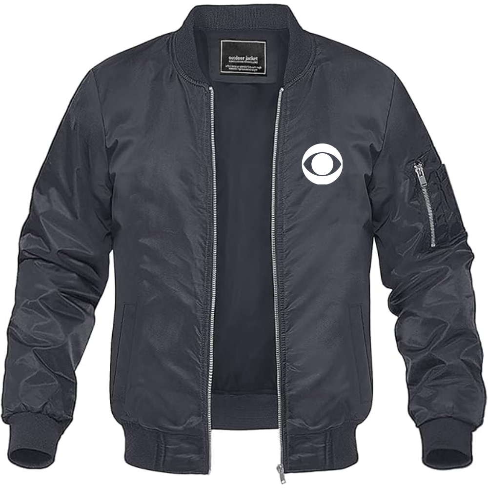 Men's CBS Logo Lightweight Bomber Jacket Windbreaker Softshell Varsity Jacket Coat
