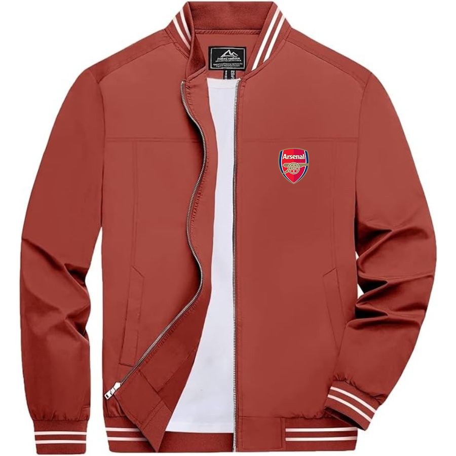 Men’s  Arsenal Soccer  Lightweight Zip-Up Bomber Jacket with Ribbed Collar and Cuffs - Versatile Casual Outerwear