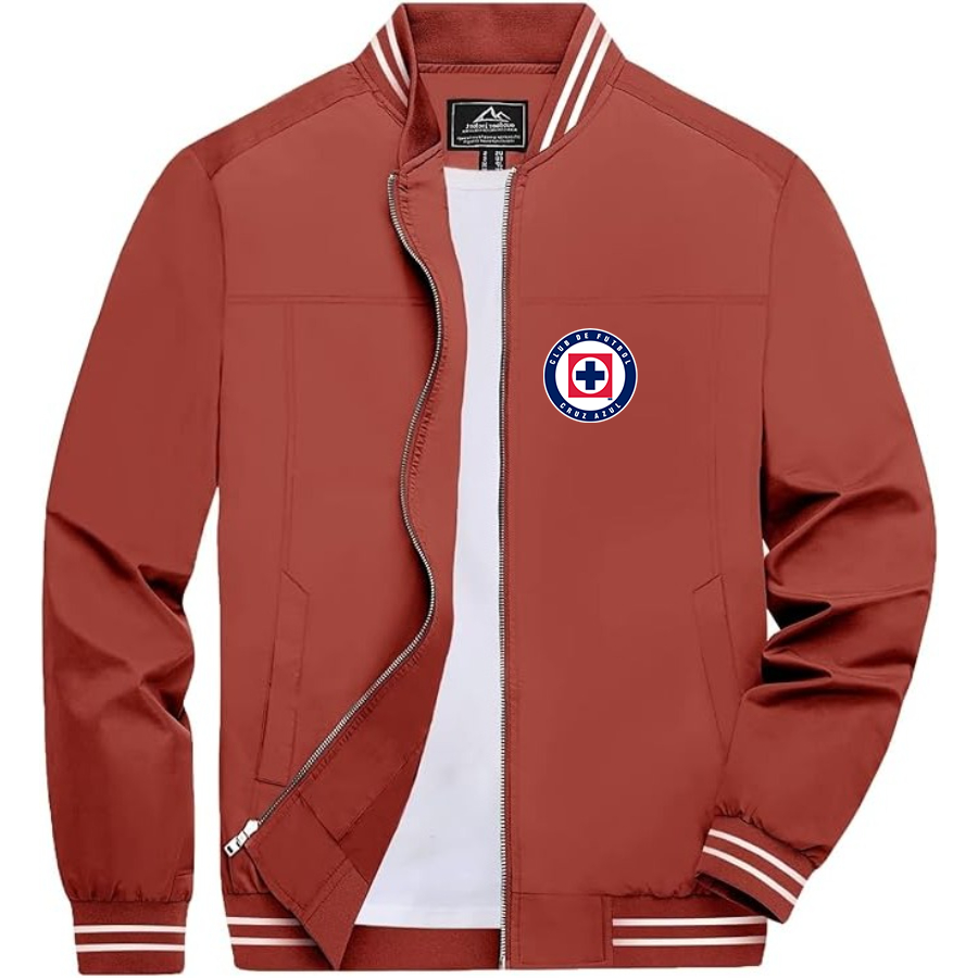 Men’s Cruz Azul Football Club - Lightweight Zip-Up Bomber Jacket with Ribbed Collar and Cuffs - Versatile Casual Outerwear