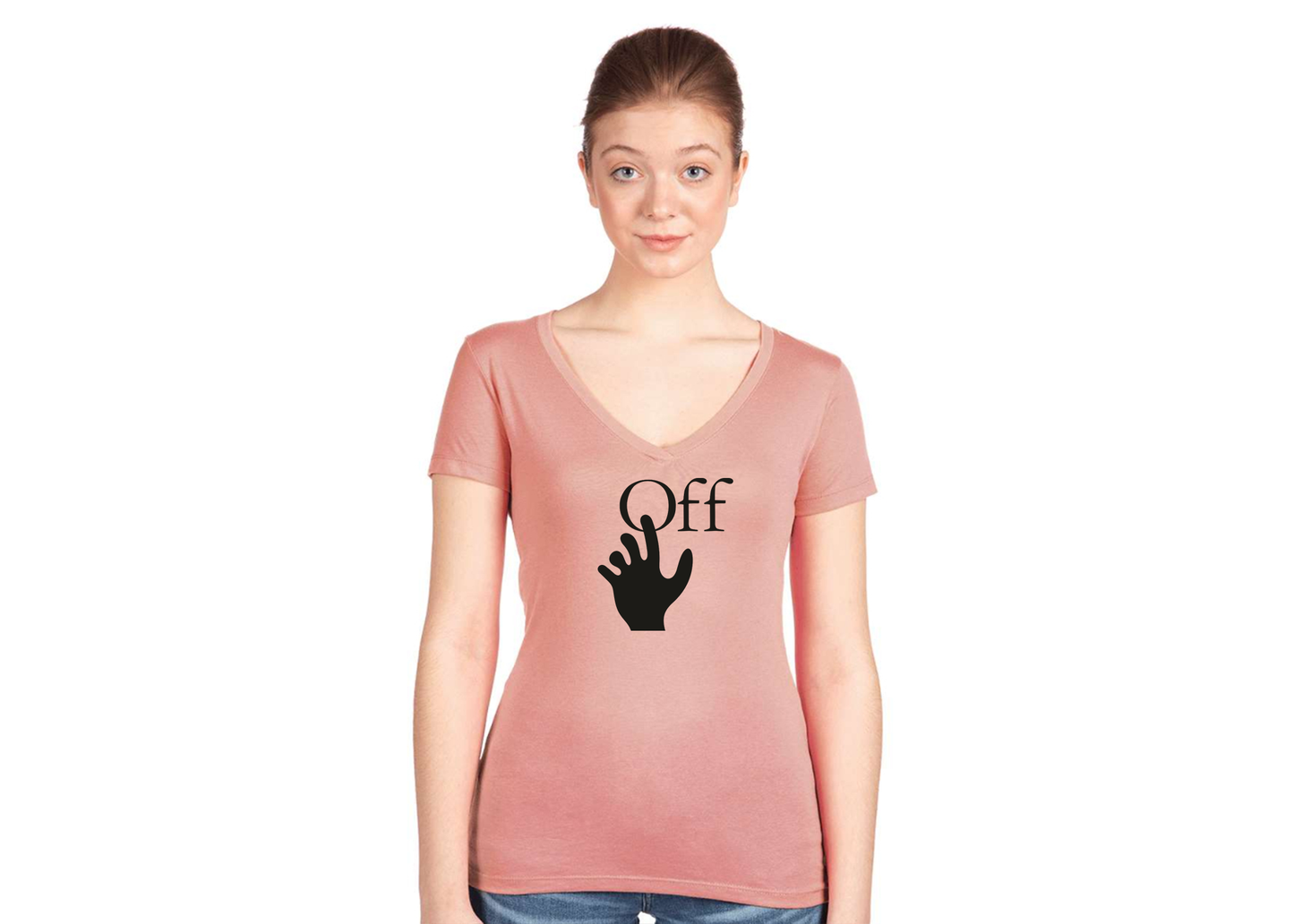 Women's Off-White Hand  Next Level V-Neck T-Shirt