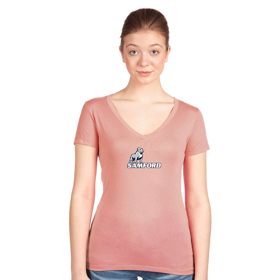 Women's Samford Bulldogs Logo Next Level V-Neck T-Shirt