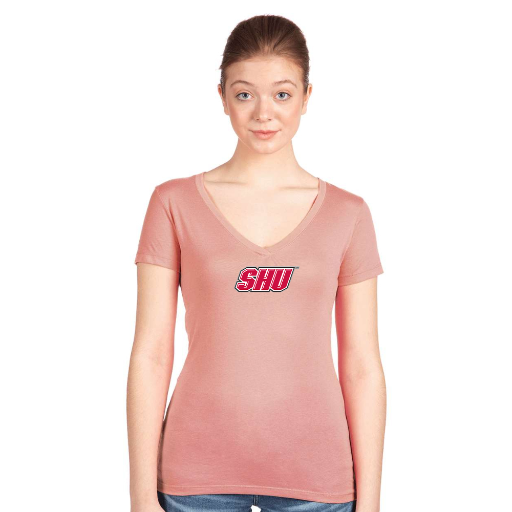 Women's Sacred Heart Pioneers Logo Next Level V-Neck T-Shirt