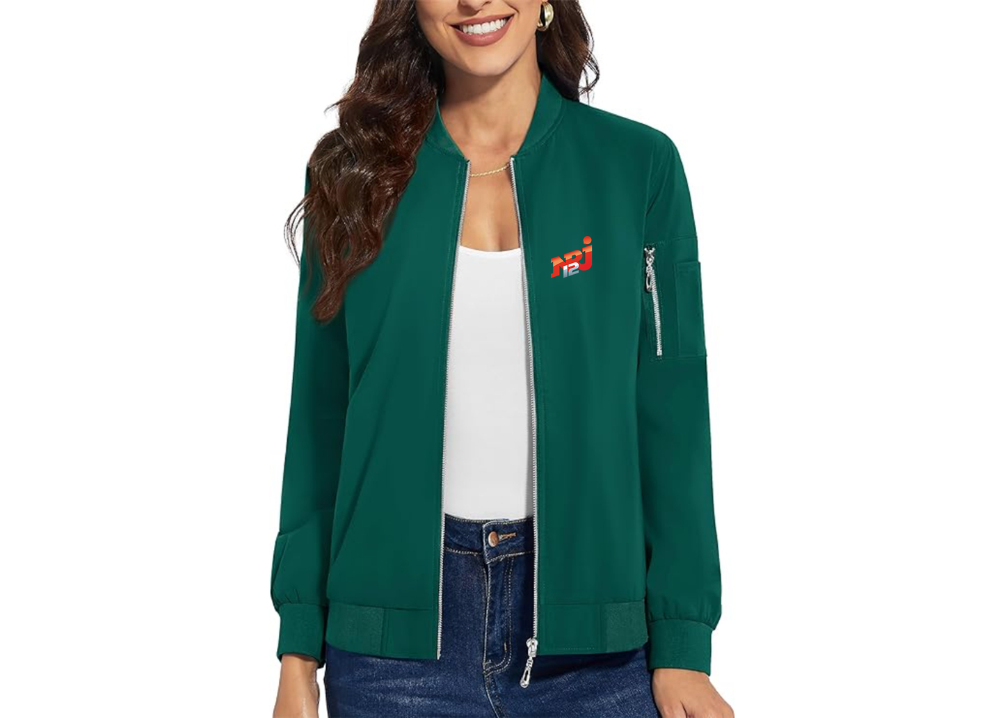 Women's NRJ 12 Logo  Premium Bomber Jacket with Polished Detailing and Functional Sleeve Pocket Modern Luxury Outerwear