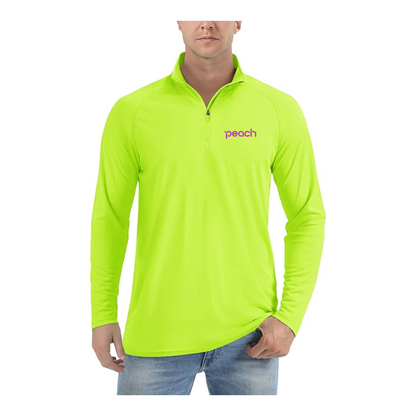 Men's Peach Aviation Logo Lightweight Quarter-Zip Athletic Shirt Long Sleeve Performance Wear