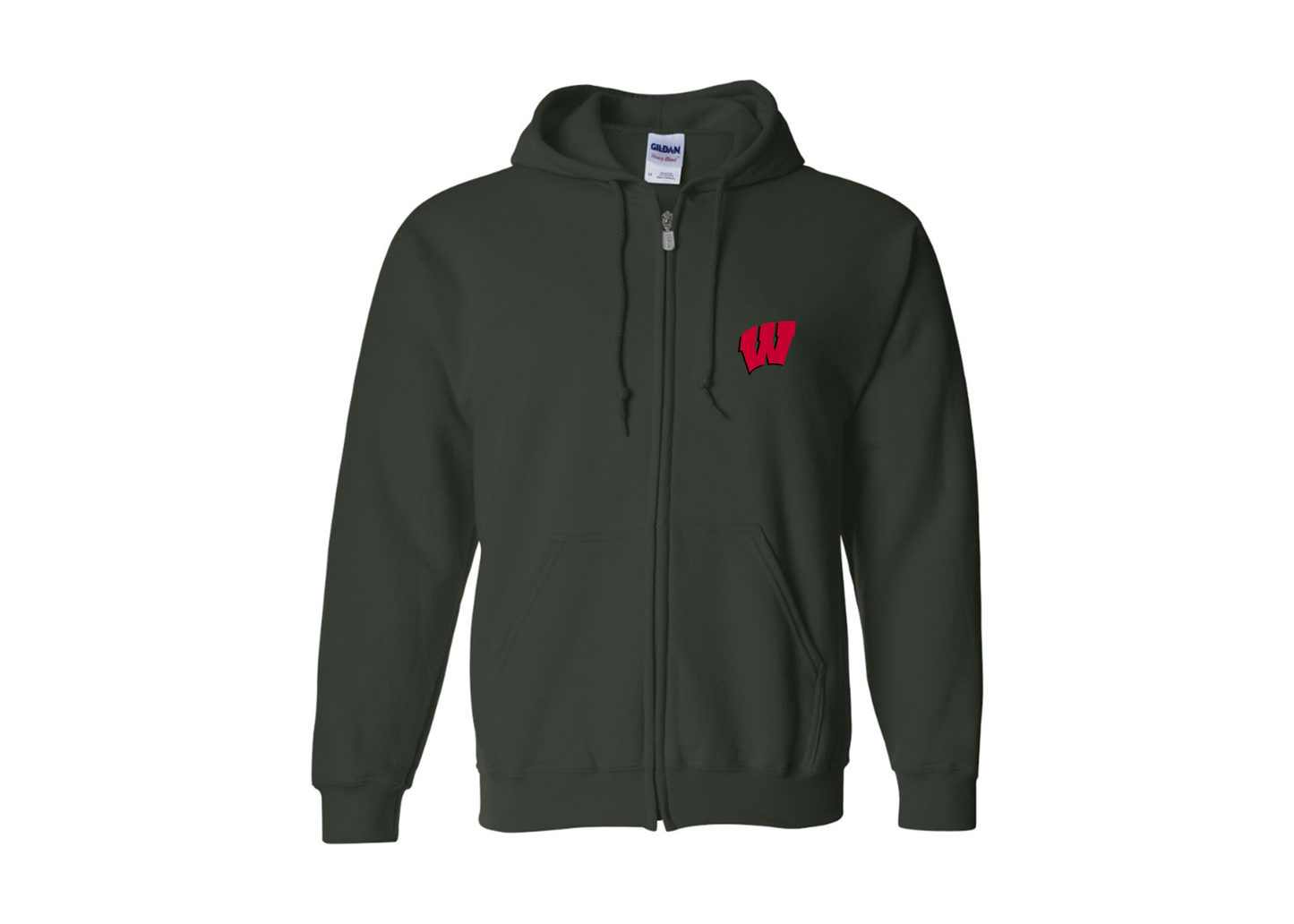 Men's Wisconsin Badgers Gildan  Heavy Blend Full Zip Hooded Sweatshirt