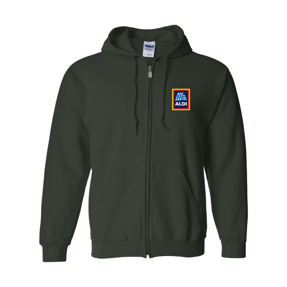 Men's Aldi Logo Gildan  Heavy Blend Full Zip Hooded Sweatshirt