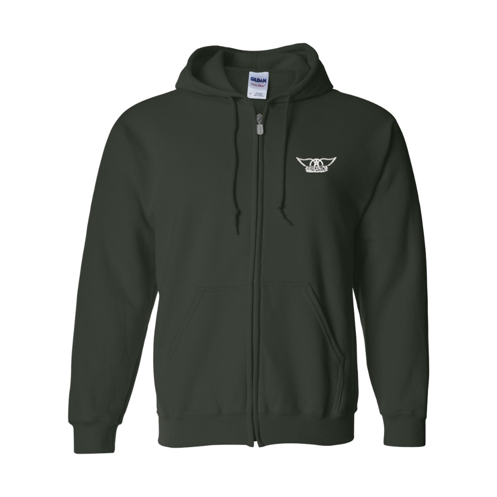 Men's Aerosmith Logo Gildan  Heavy Blend Full Zip Hooded Sweatshirt