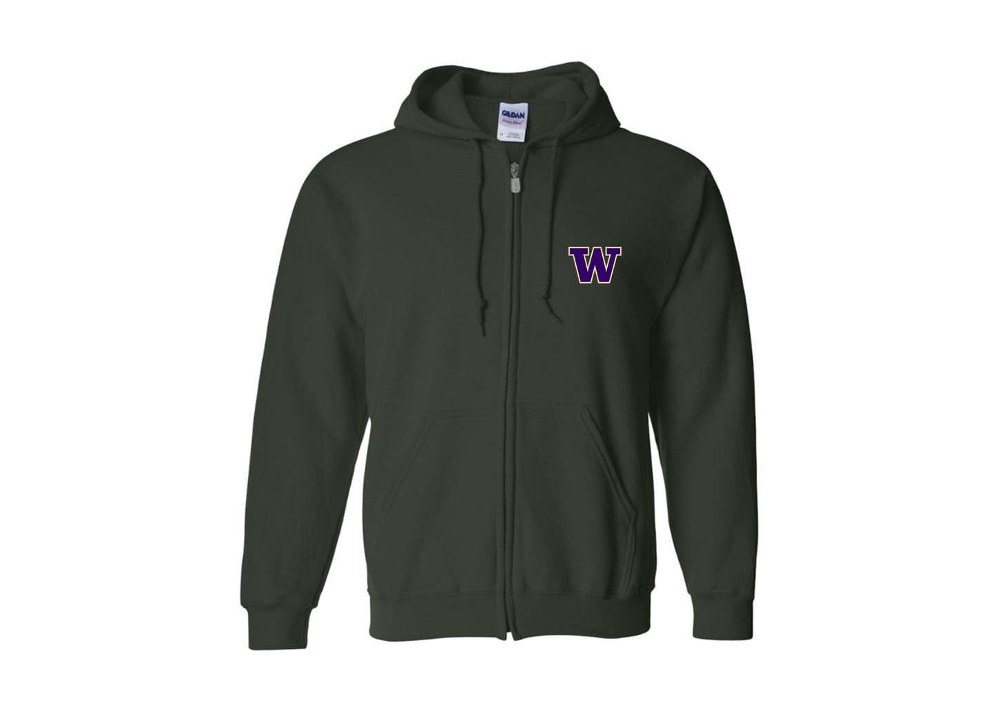 Men's Washington Huskies Gildan  Heavy Blend Full Zip Hooded Sweatshirt