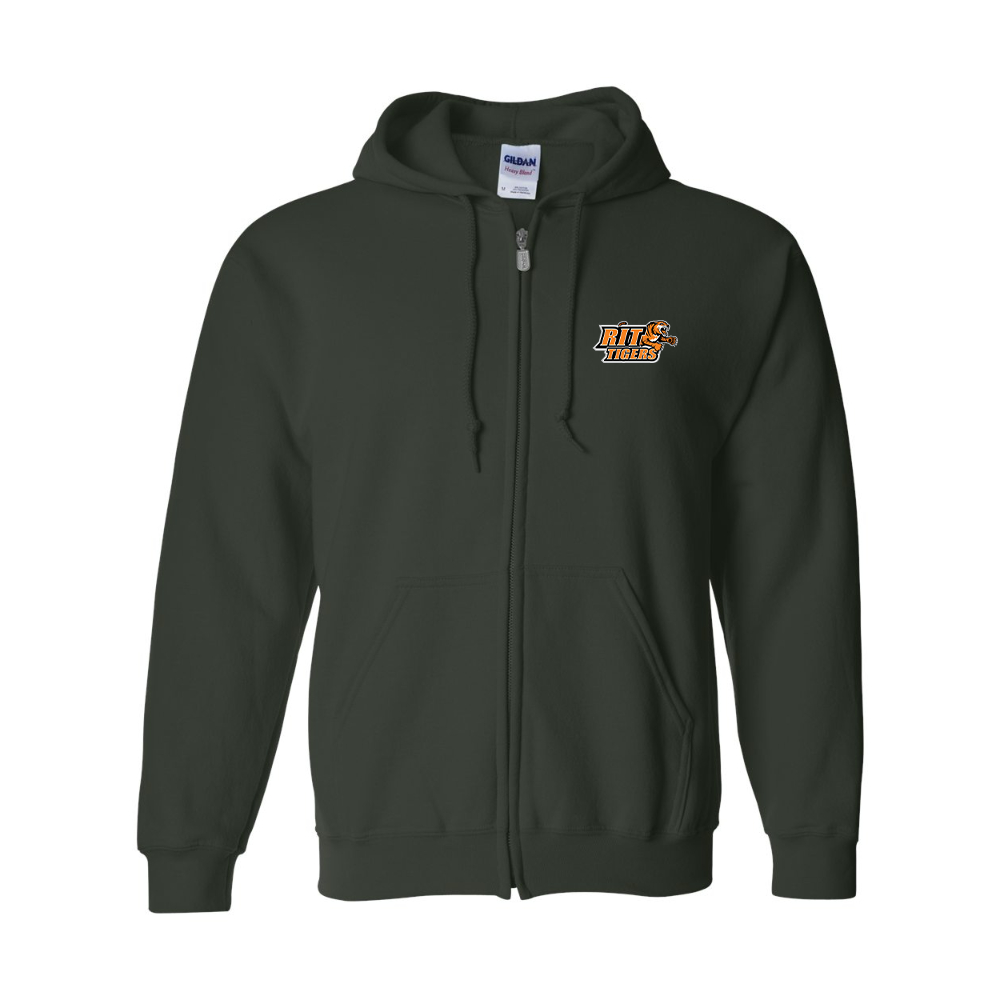 Men's RIT Tigers Logo Gildan  Heavy Blend Full Zip Hooded Sweatshirt