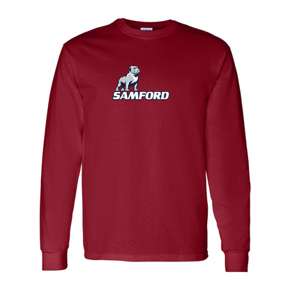 Men's Samford Bulldogs Logo Gildan Heavy Cotton Long Sleeve T-Shirt