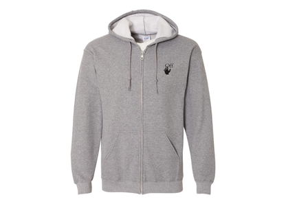 Men's Off-White Hand Gildan  Heavy Blend Full Zip Hooded Sweatshirt